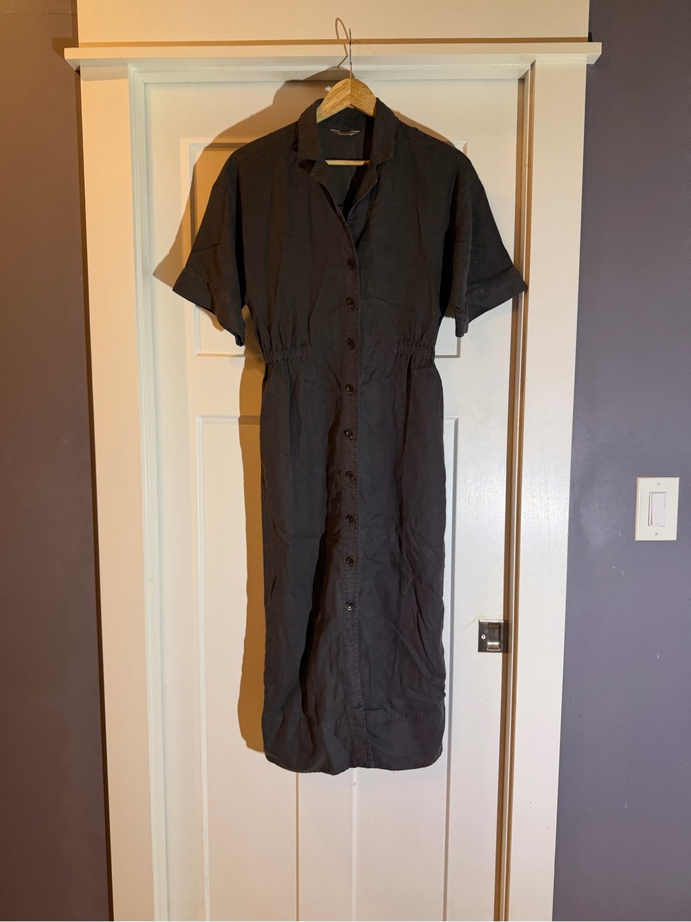 Faherty Black Button-Front Midi Shirt Dress